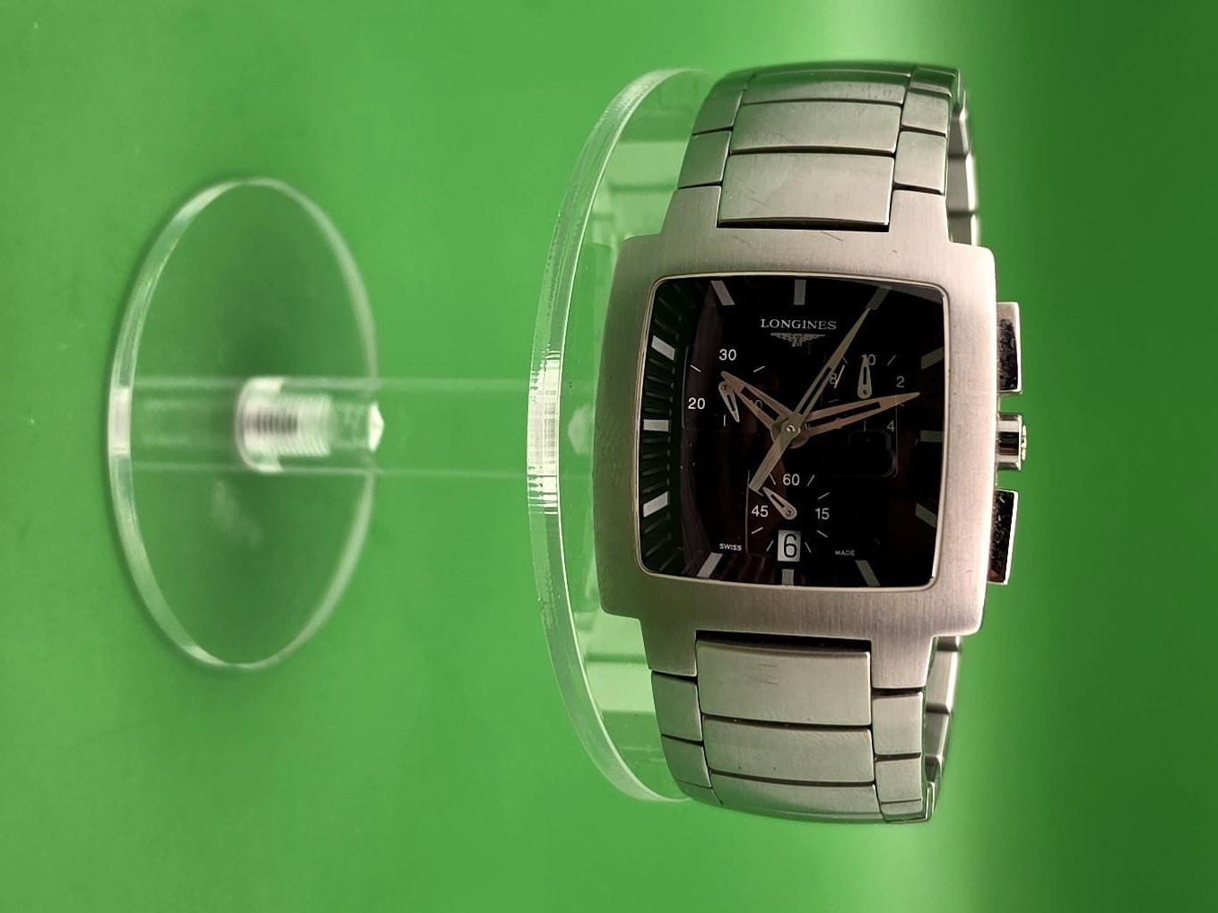 Longines Orologi: LONGINES OPOSITION SQUARE CHRONOGRAPH DATE ALL STAINLESS STE – Usato da Neftenbach venduto da Taschen-Uhren