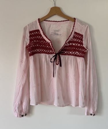 ODD MOLLY Bluse Gr. 1 / S Rosa Bordeaux Häkel Boho Ibiza 