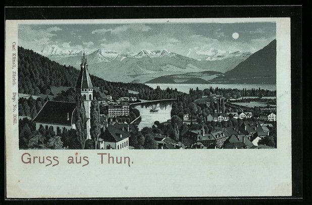 Cartoline postali: Mondschein-Lithographie Thun, Ortsansich – Usato da Berlin venduto da bartko-reher