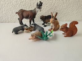Schleich Waldtiere Set Gemse Eichhörnchen Fähnchen Rarität