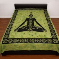 Tagesdecke Chakra XL Batik Baumwolle Grün Meditation Indien
