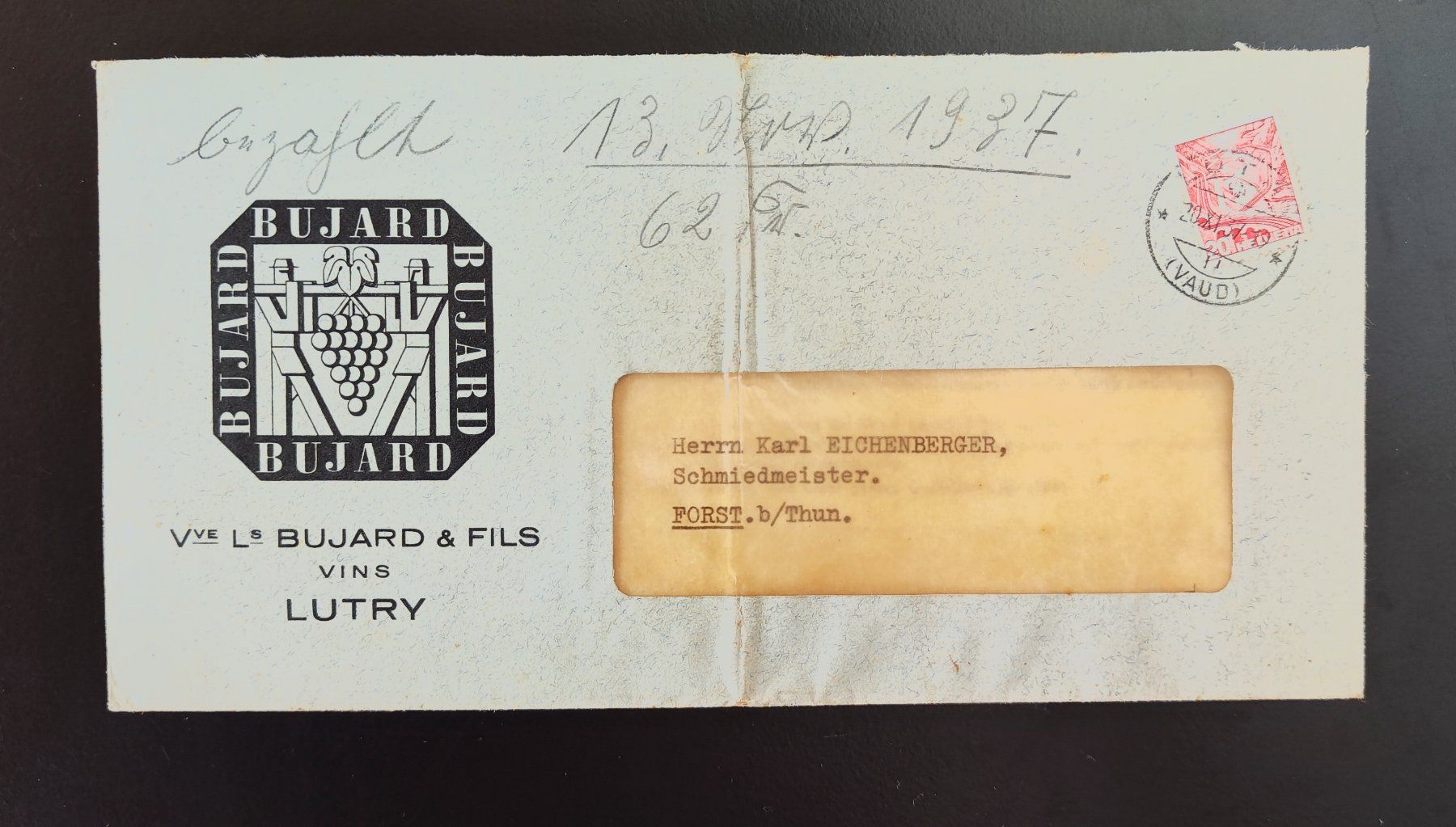 Enveloppes & pochettes d'envoi: Couvert Bujard Vins 1927 mit Rechnung – D'occasion à Lenzburg par Dani_Lenzburg