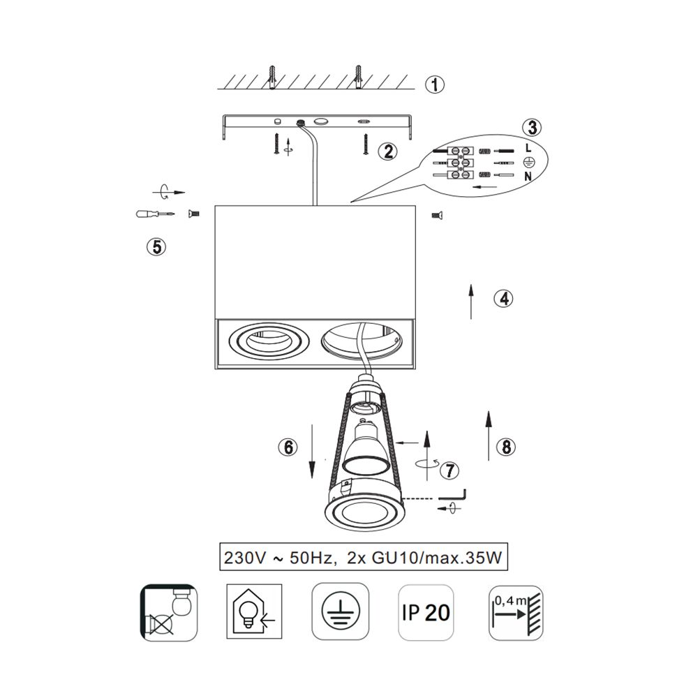 Lampade: Deckenleuchte, Weiss, 2er Strahler, IP20 – Nuovo (secondo la descrizione) da Kreuzlingen venduto da Smart-Light 2