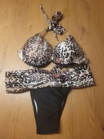 Bikini leopardato nero, nuovo con etichetta, taglia S