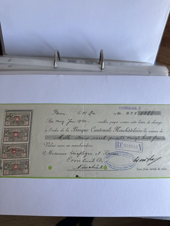 Chèque de collection de la Banque Cantonale Neuchâteloise (D'occasion ...