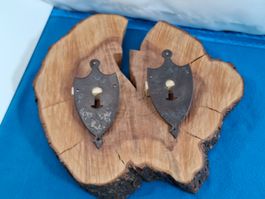 2 schöne antike Schlüssel Rosetten, 12.4cm (LOT3430#MBS3)