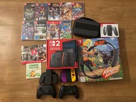 Nintendo Switch 2 mit Controllern und Spielen