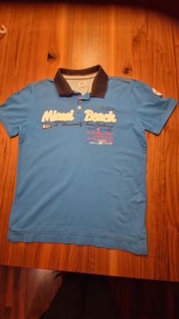 Tom Tailor Poloshirt Gr. L Miami Beach Florida, blau, s.g. Z