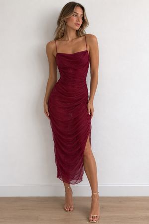 Midi-Kleid Bordeaux mit Glitzer – Gr. S – neu & ungetragen
