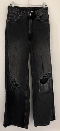 Schwarze Wide Leg Jeans mit Rissen Gr. 36