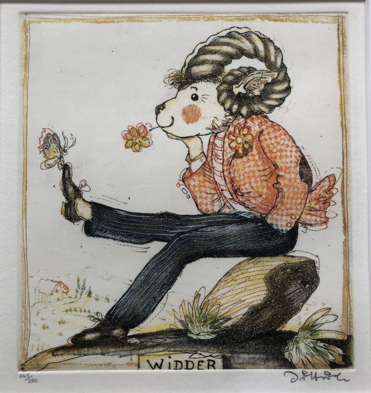 Gemälde: Simon Dittrich (*1940) - Farbradierung - "Widder" – Gebraucht aus Schaffhausen von durruti 1