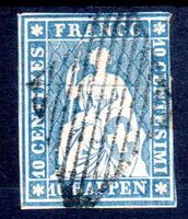 1854 EIDGENÖSSISCHE RAUTE SITZENDE HELVETIA 10 RAPPEN - MA60