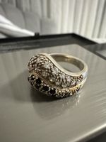 Massiver 925 Silber Ring – Zirkonia Pavé Schwarz/Weiss (Bali