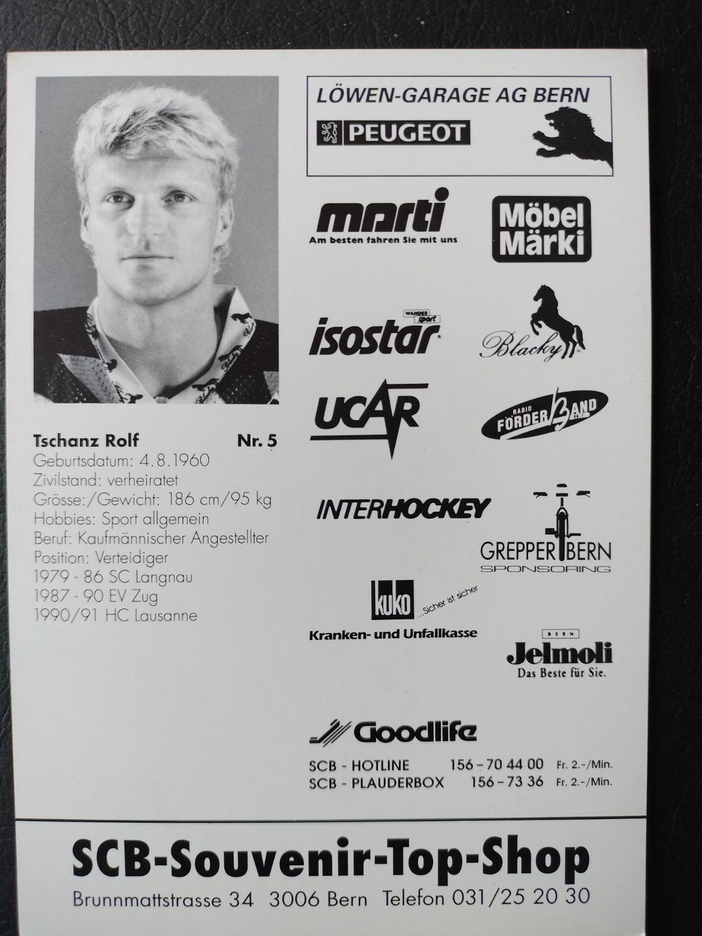 Autografi: SC Bern, SCB Autogrammkarte, Rolf Tschanz – Usato da Schwanden Sigrisw venduto da len_9yqg 1