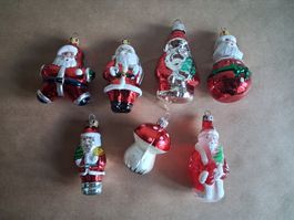 7 Vintage Glas Christbaumschmuck: Weihnachtsmänner &Pilz