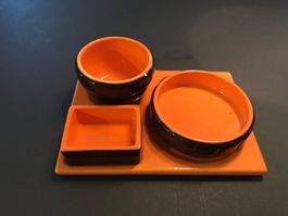 Service apéritif vintage en céramique orange et brun