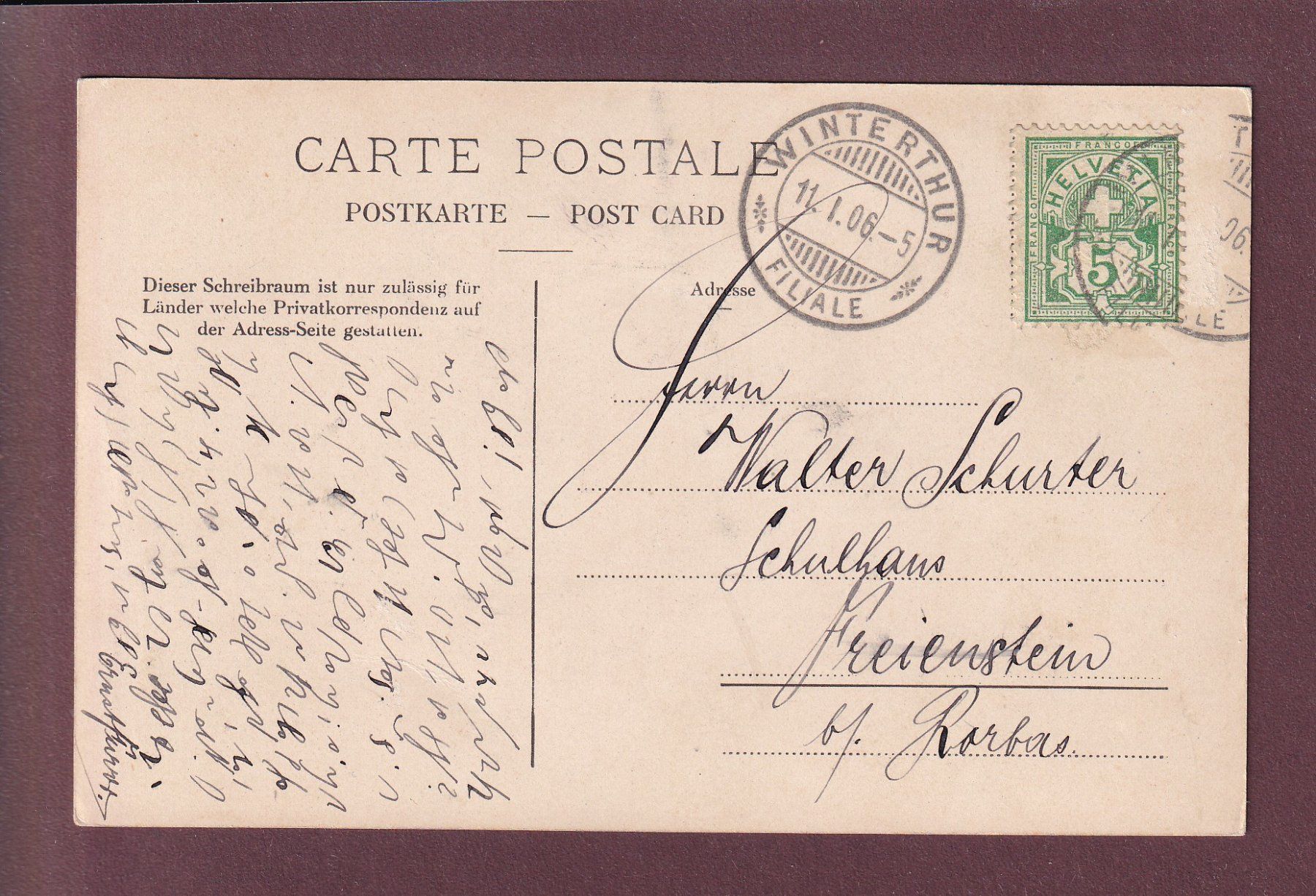 Cartes postales: WINTERTHUR - J. Furrer Denkmal - 1906 – D'occasion à Pully par nicecards 1