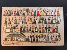 Ancienne carte postale costumes Suisses / Schweizertrachten