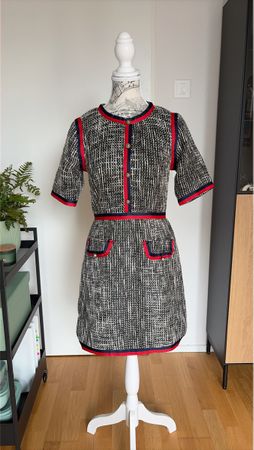 Kleid Tweed-Optik schwarz rot blau London Look Gr. S