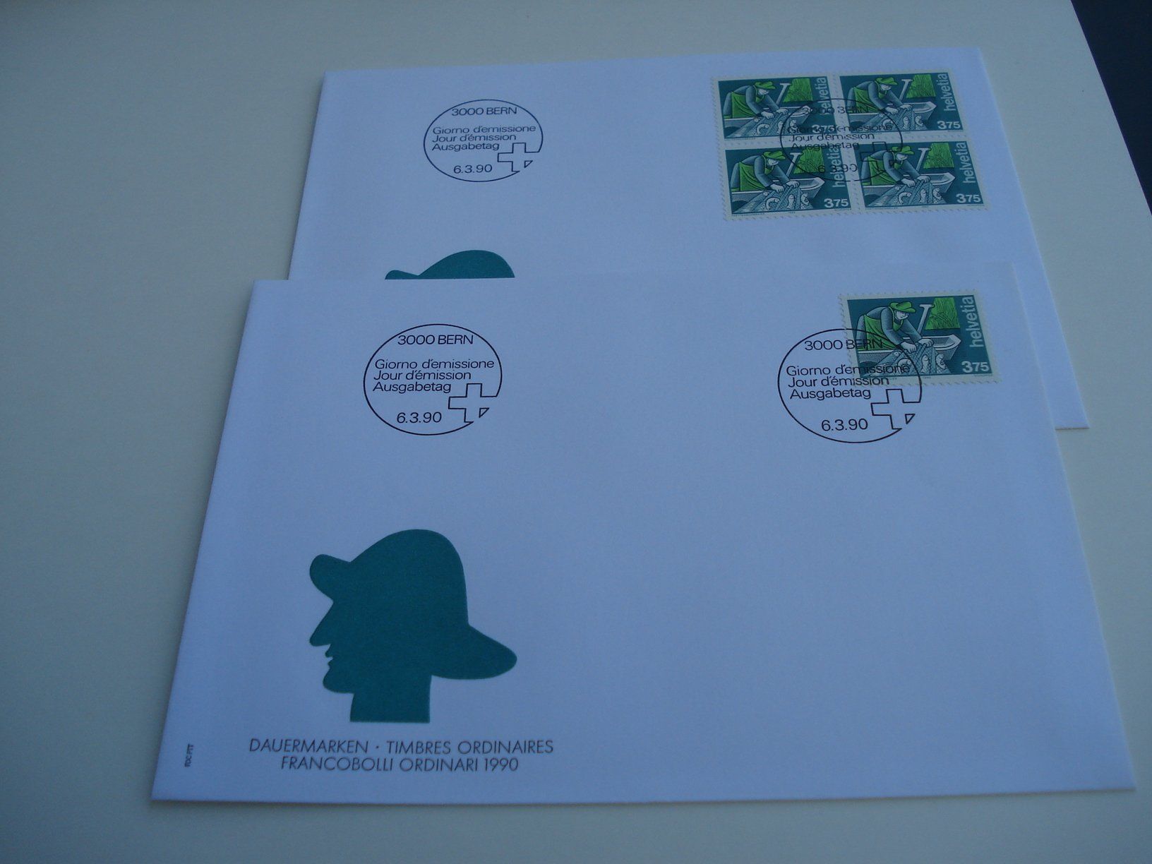 Tutti i francobolli: Dauermarke Berufe 3.75, 1990, FDC Einzel+ 4erblock, 2 Belege – Usato da Niederwil AG venduto da morostahu 1