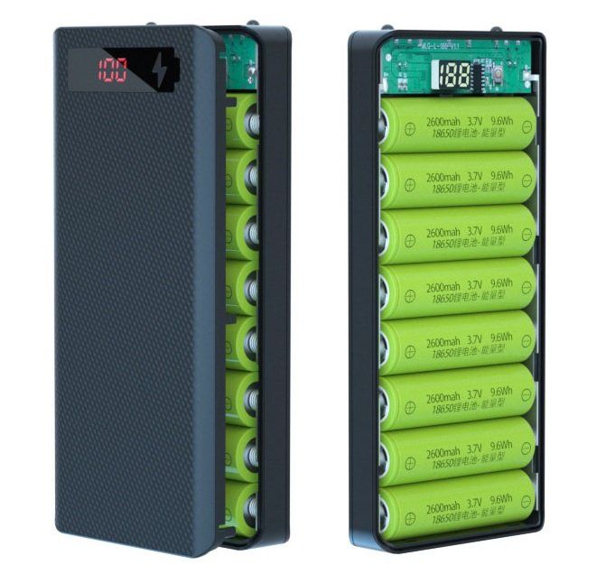 Qusedwey 18650 Batteria Power Bank Box 5V 2.1A Display LCD 20000MAh Scheda di Alimentazione per Batteria 6X18650 Powerbank DIY(Bianca