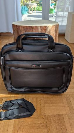 Laptoptasche Schwarz Kunstleder NEU | 2 Fächer | Trolley