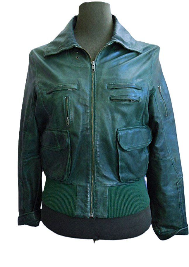 Giacche: Gr. 40 / 42 JAGGER & EVANS weiche ECHT Lederjacke dunkelgrün – Usato da Basel venduto da FRAU.ZAUBER.MOND