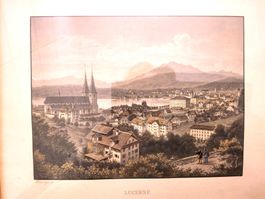 Schöner alter kolorierter Original-Stich LUZERN - HOFKIRCHE