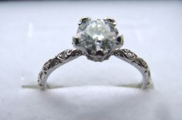 1 ct Moissanit Solitärring aus 925 Silber mit Blumenmotiv