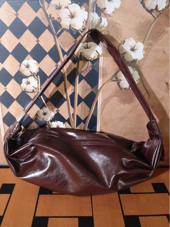 Burgundy Real Cowhide Leather Croissant Crossbody Bag
