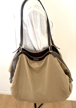 CINQUE Designer Nylon Shopper /Schultertasche–Beige & Leder