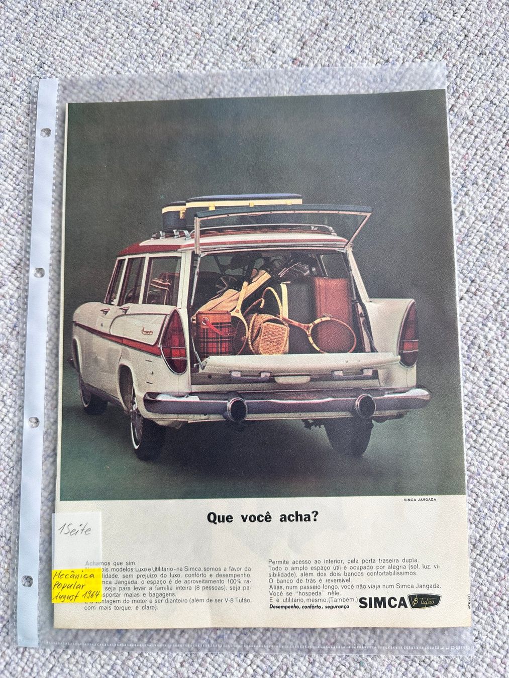 Simca Documenti: Simca Chambord Tufao V8 Stationwagon , Werbeblatt – Usato da Seuzach venduto da Jage 1