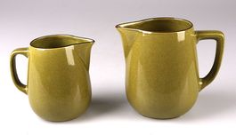 Keramik Krug Set RÖSSLER Vintage olivgrün 15,5 + 13 cm