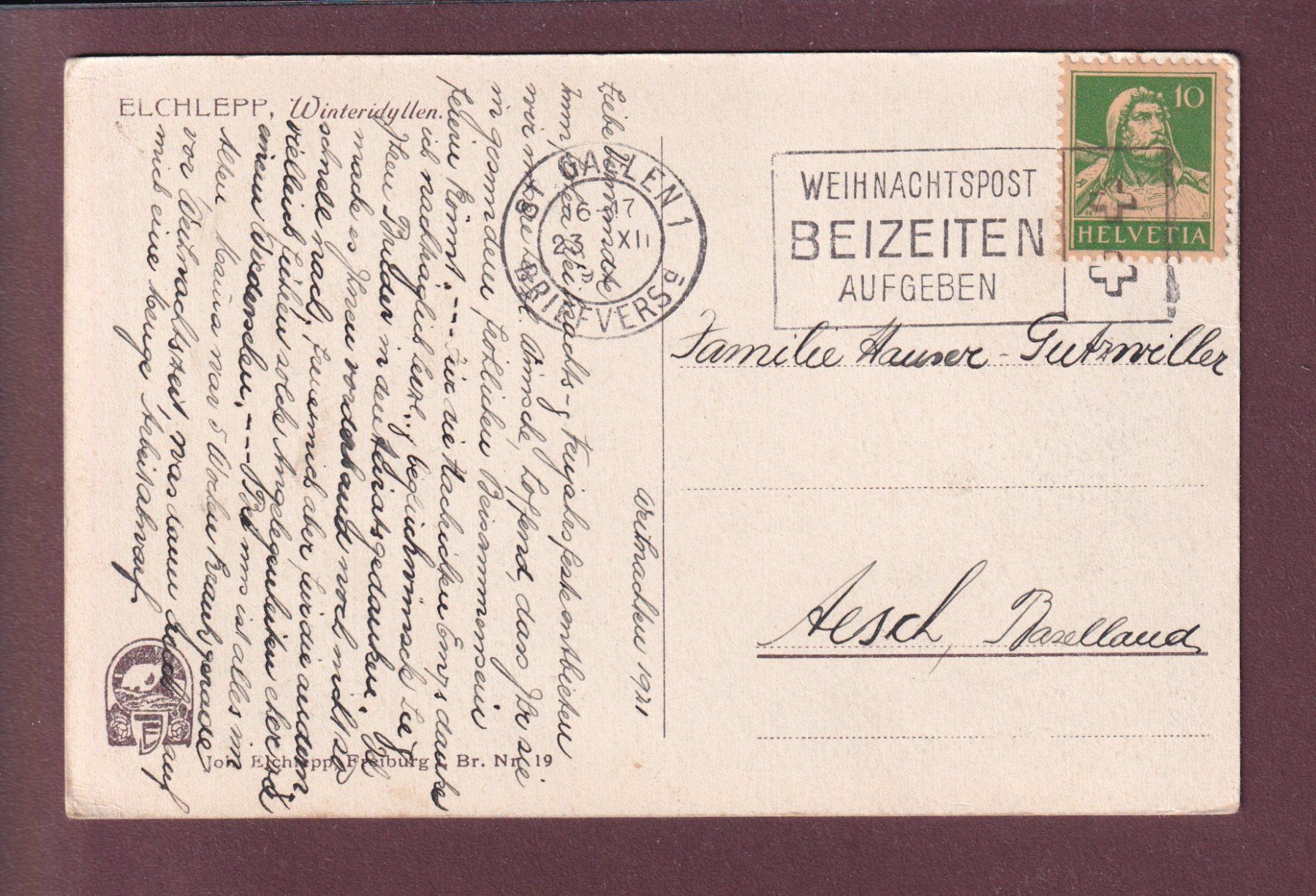 Cartes postales: ELCHLEPP - Winter - 1921 – D'occasion à Pully par nicecards 1