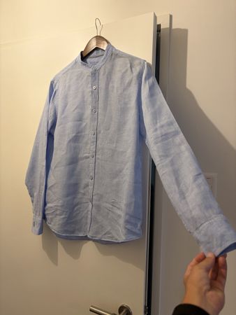 Herren Leinenhemd blau Bandkragen Grösse S guter Zustand