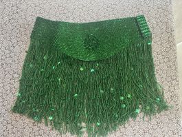 Bauchtanzgürtel mit Fransen – Handarbeit, Grün, 87 cm Umfang