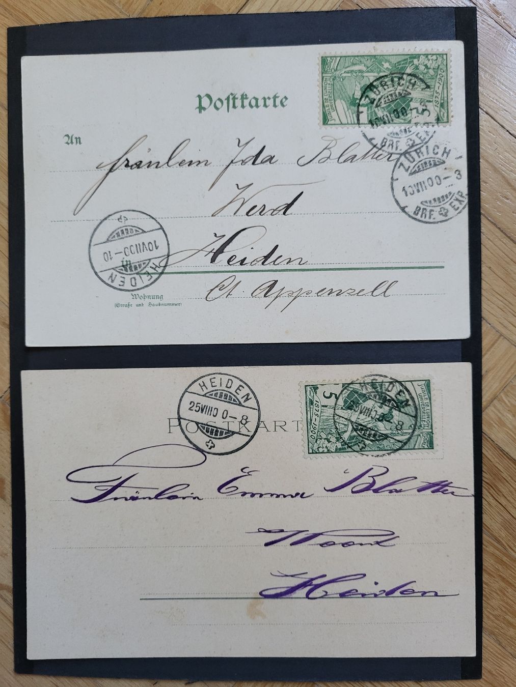 Tutti i francobolli: 1900, 2 farbige Postkarten nach Heiden – Usato da stäfa venduto da brandy66 1