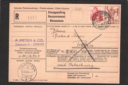 Einzugsauftrag , SBK Nr. 215 + 244 , 21.Xll.1944