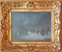 Winterszene auf Eis von A.F. Vermeulen im Antikrahmen