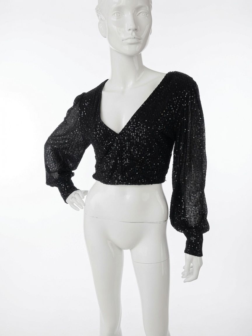 Tops: Top con paillettes nero a maniche lunghe -  – Gebraucht aus Massagno von let_6pgs