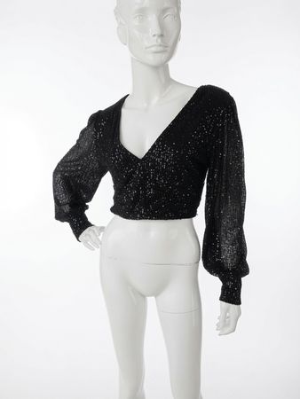 Top con paillettes nero a maniche lunghe - 