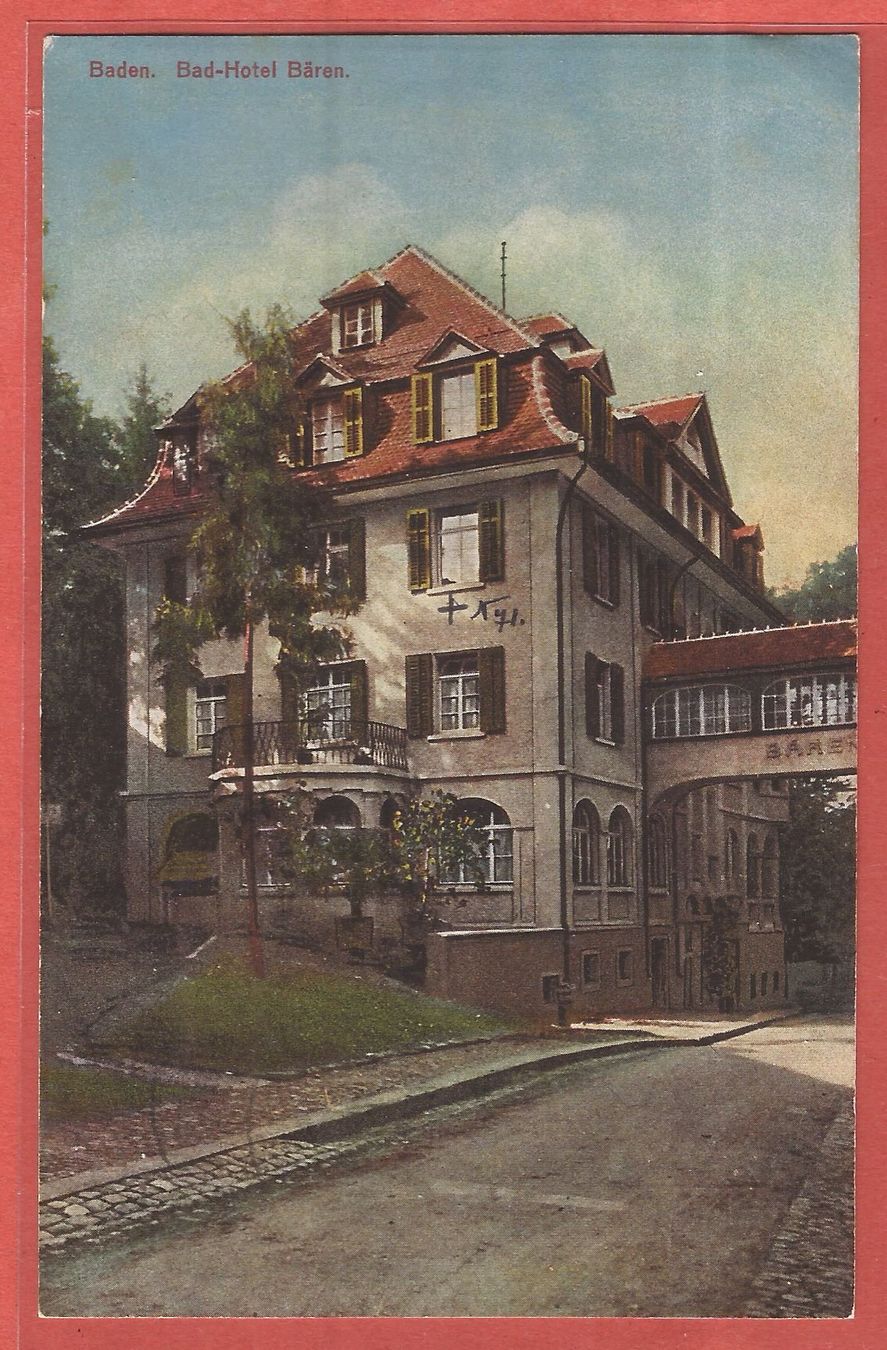 Ansichtskarten: Baden - Hotel Bären - 1920 – Gebraucht aus Fislisbach von Porano