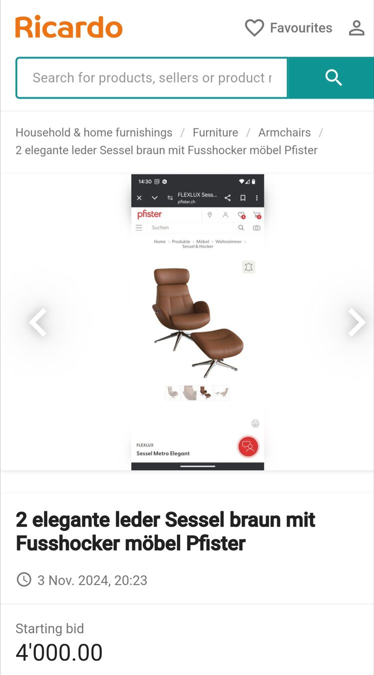 Pfister Poltrone: Bequemer Ledersessel mit Fusshocker – Nuovo (secondo la descrizione) da Bonstetten venduto da Sarah_Sunneschi 1