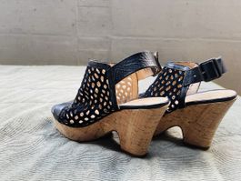Schwarze Sommer Sandaletten, Gr. 38, Keilabsatz Kork, Top! (