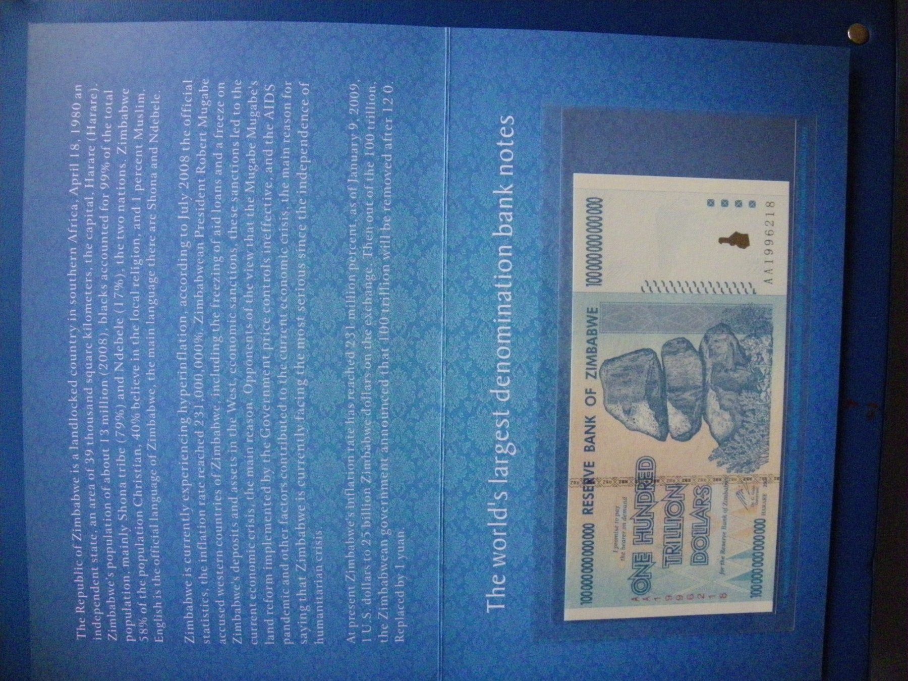 Banconote: Zimbabwe 100 Trillion Dollars 2008, P-91, Uncirculated – Nuovo e nell'imballaggio originale da Untersiggenthal venduto da Gas61 4