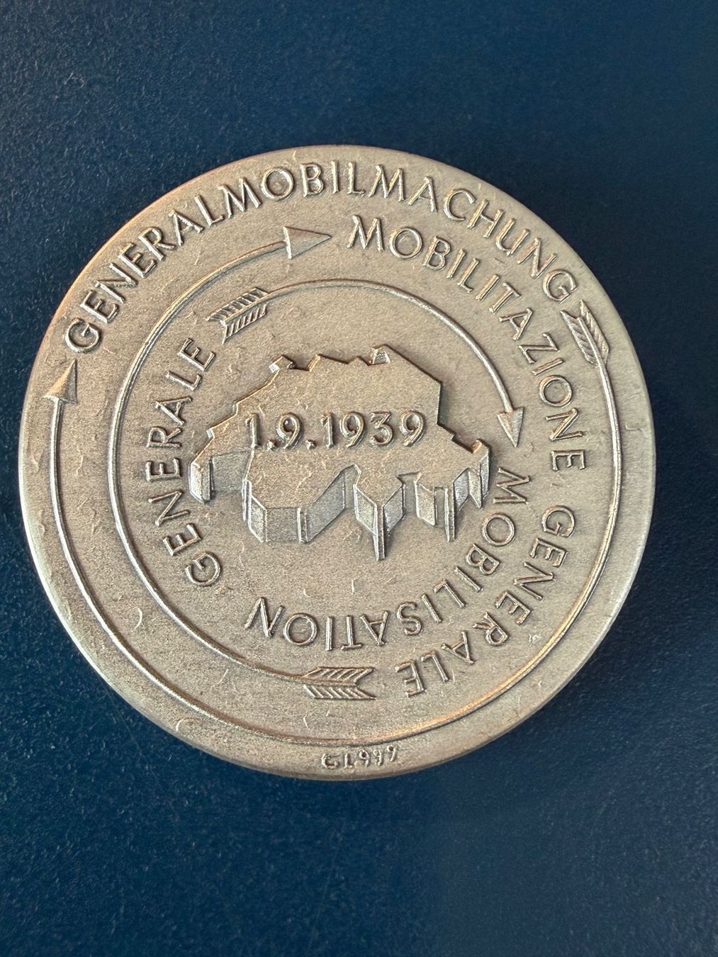 Medaglie: General Guisan,  Silbermedaille, Generalmobilmachung – Usato da Oberhasli venduto da Sicurezza 3