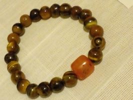 Damen Power-Stein Armband Tigerauge mit Bernstein Gr. S-M