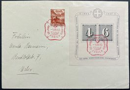 1943 schöner Jubiläums-Block auf Brief SBK 100.-
