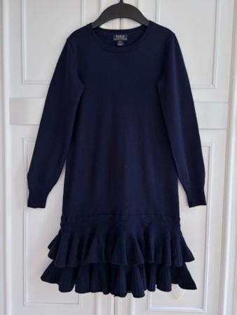 Ralph Lauren girls ruffle 100% wool dress Kleid 140 145