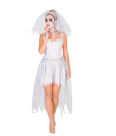 Frauenkostüm Brautkleid Skelett Grösse S